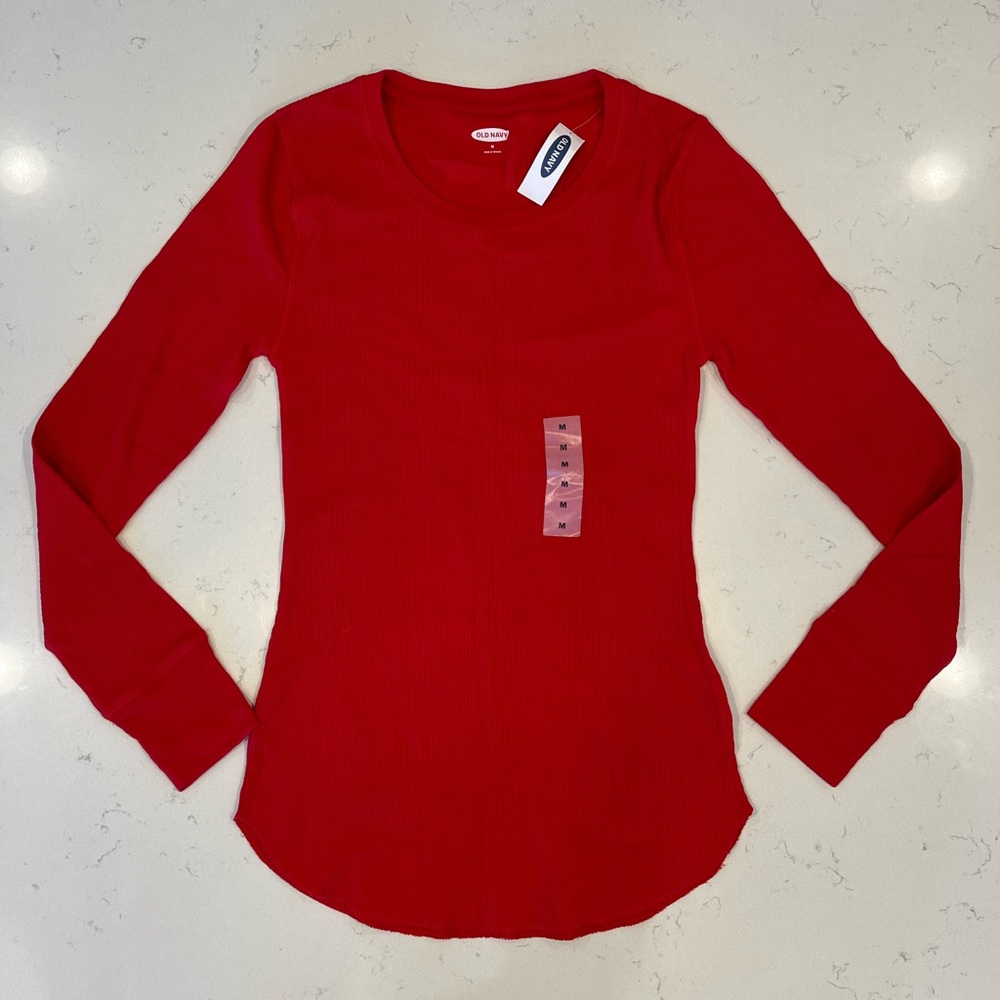 NWT Old Navy Red Waffle Long Sleeve Pajama Top, Women’s M